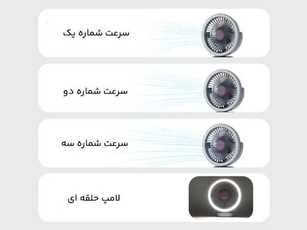 پنکه شارژی ویداسی WD-279 سرعت ها و نور